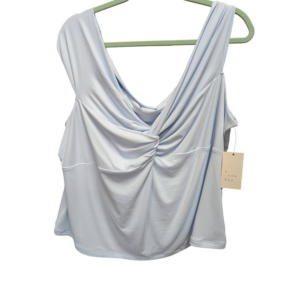 A New Day Sleeveless Top Women XXL Light Blue NWT Twist Front Cowl Neck Knit